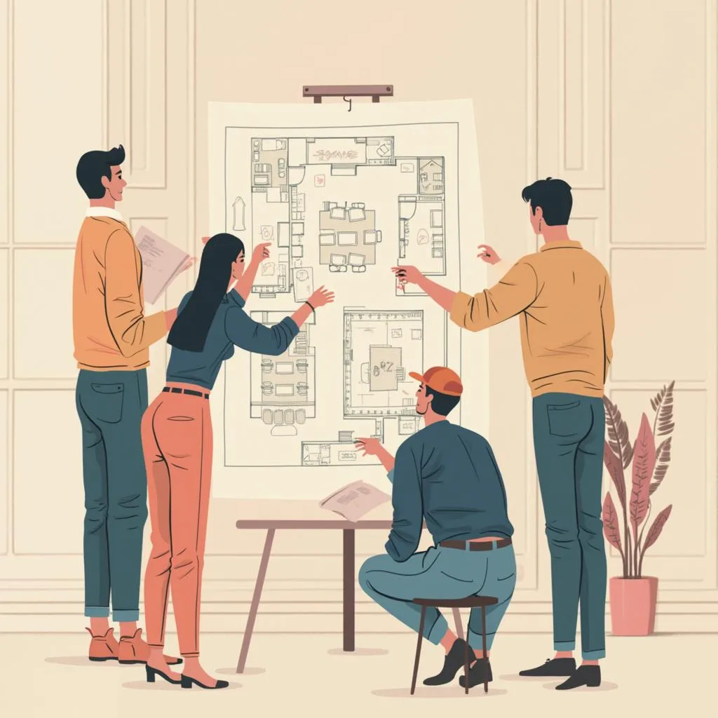 Ilustrácia symbolizujúca tímovú prácu a kreativitu